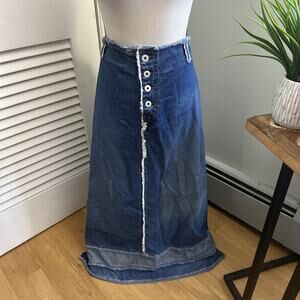 Vintage ME AND YOU Skirt Womens 3X Denim Maxi Fringe Trim Retro 90s Bohemian